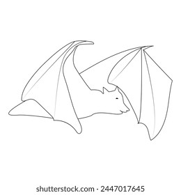 Continuous single line art drawing of cute flying bat for outline vector