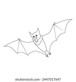 Continuous single line art drawing of cute flying bat for outline vector