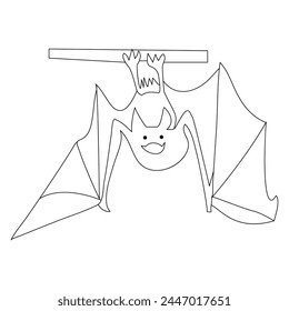 Continuous single line art drawing of cute flying bat for outline vector