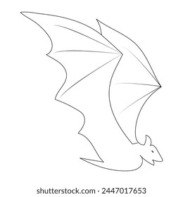 Continuous single line art drawing of cute flying bat for outline vector