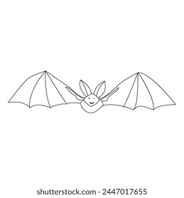 Continuous single line art drawing of cute flying bat for outline vector