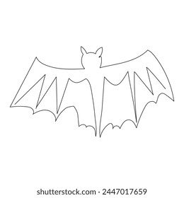 Continuous single line art drawing of cute flying bat for outline vector