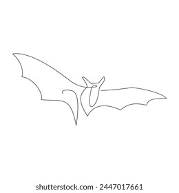 Continuous single line art drawing of cute flying bat for outline vector