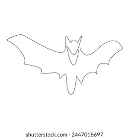 Continuous single line art drawing of cute flying bat for outline vector