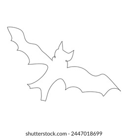 Continuous single line art drawing of cute flying bat for outline vector