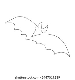 Continuous single line art drawing of cute flying bat for outline vector