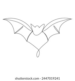 Continuous single line art drawing of cute flying bat for outline vector