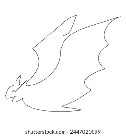 Continuous single line art drawing of cute flying bat for outline vector