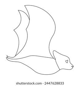 Continuous single line art drawing of cute flying bat for outline vector