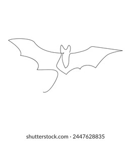 Continuous single line art drawing of cute flying bat for outline vector