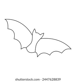 Continuous single line art drawing of cute flying bat for outline vector