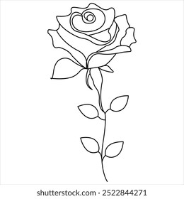 Kontinuierliche einzeilige Kunst Zeichnung von Schönheit Rose Blume Vektorgrafik