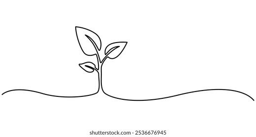 Dibujo continuo de una sola línea de procesamiento de crecimiento de plantas a partir del Vector de contorno de semillas, Dibujo de una sola línea de una planta, Dibujo de una sola línea de una planta Pequeña, Dibujo de línea continua de una planta