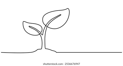 Dibujo continuo de una sola línea de procesamiento de crecimiento de plantas a partir del Vector de contorno de semillas, Dibujo de una sola línea de una planta, Dibujo de una sola línea de una planta Pequeña, Dibujo de línea continua de una planta