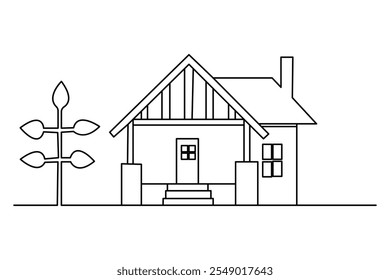 Dibujo de arte continuo de una sola línea del icono de la casa familiar