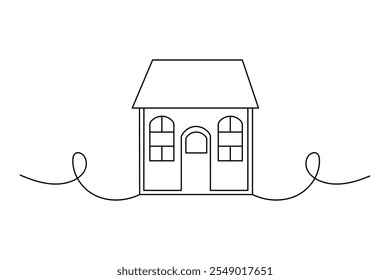 Desenho de arte de linha única contínuo da casa da família ícone