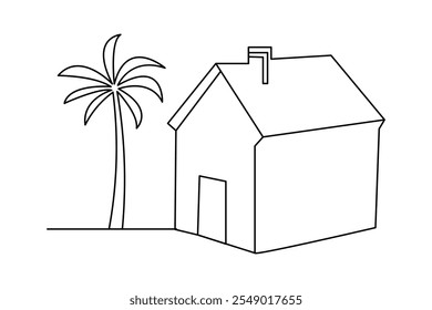 Continuous single line art drawing of Family house icon