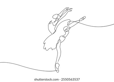 Dibujo de arte de línea única continua Bailarina Dance. Concepto minimalista de ballet. Mujer Bailarina Linear Dibujo Belleza Elegancia Estilo. Ilustración de dibujo de mano de Vector. No es IA