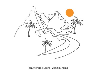 Continuous single line art drawing of mountain outline vector Design