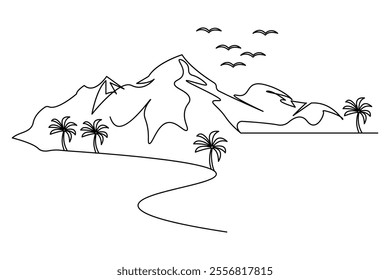 Continuous single line art drawing of mountain outline vector Design