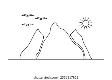 Continuous single line art drawing of mountain outline vector Design
