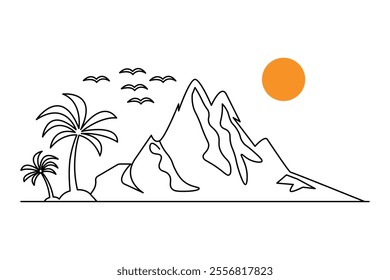 Continuous single line art drawing of mountain outline vector Design