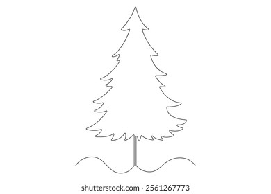 Continuous single line art drawing of winter tree isolated concept Doodle vector illustration
