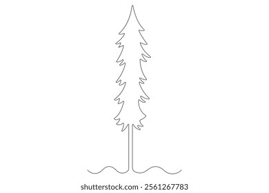 Continuous single line art drawing of winter tree isolated concept Doodle vector illustration
