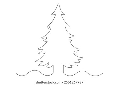 Continuous single line art drawing of winter tree isolated concept Doodle vector illustration
