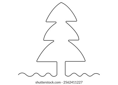 Continuous single line art drawing of winter tree isolated concept Doodle vector illustration
