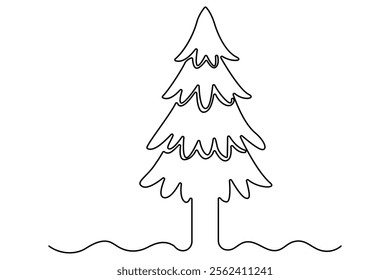 Continuous single line art drawing of winter tree isolated concept Doodle vector illustration
