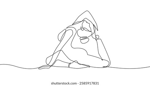 Continuous Single Line Art Drawing of Woman Fitness Pose. Yoga Sport Minimalist Concept. Woman Athletic Linear Drawing Beauty Elegance Style. Vector Outline Doodle Hand Draw Illustration. Not AI