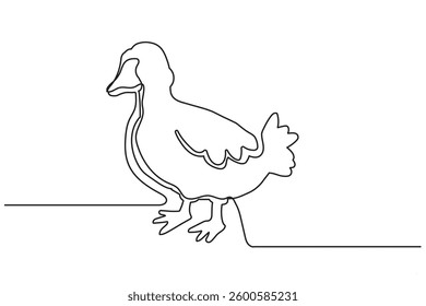 continuous single line art drawing of a duck.