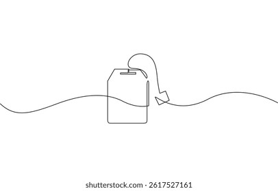 Continuous single line art drawing of paper tea bag icon, Hot herbal drink for morning routine and breakfast in simple linear style. Editable stroke. Doodle vector illustration.