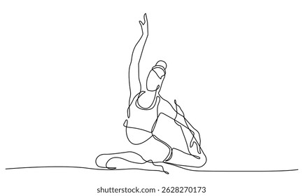 Continuous Single Line Art Drawing of Woman Fitness Pose. Yoga Sport Minimalist Concept. Woman Athletic Linear Drawing Beauty Elegance Style. Vector Outline Doodle Hand Draw Illustration. Not AI