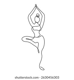 Continuous Single Line Art Drawing of Woman Fitness Exercise. Yoga Sport Minimalist Concept. Woman Athletic Linear Drawing Beauty Elegance Style. Vector Outline Doodle Hand Draw Illustration. Not AI