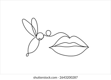 Arte contínua de linha única e desenho de lábios esboço ilustração de vetor


