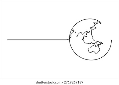 Continuous single line art drawing of world map. One line map of the Earth vector illustration 