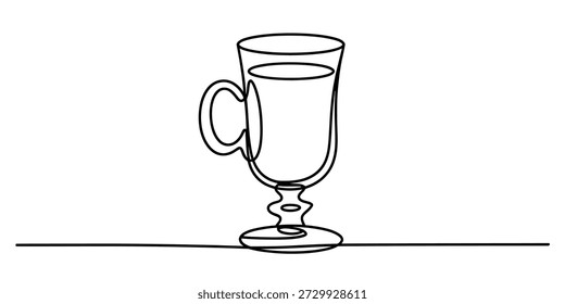 Continuous single line art drawing of an elegant glass for irish coffee Vector, illustration