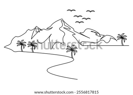 Continuous single line art drawing of mountain outline vector Design