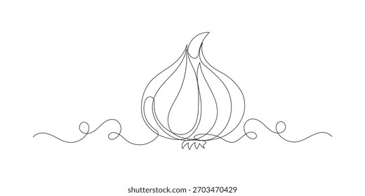 Ilustración continua de rebanadas de ajo y ajo de una sola línea