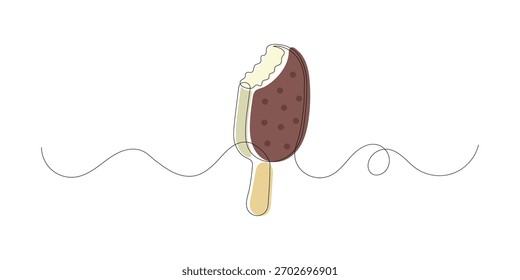 Linha única contínua Art Ice Cream Popsicle na ilustração Stick