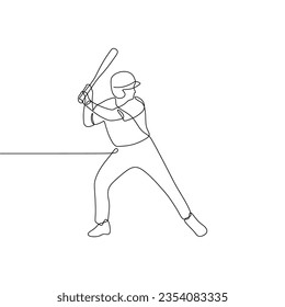 Continuous single line art of a man playing baseball