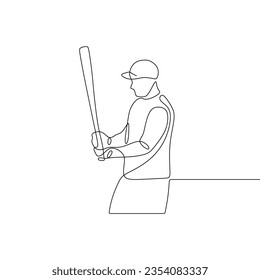 Arte continuo de una sola línea de un hombre jugando al béisbol