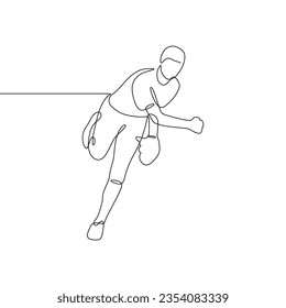 Continuous single line art of a man playing baseball