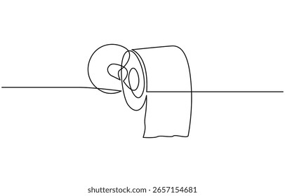 Continuous single line art of paper roll. One line drawing of a roll of printer paper, Vector continuous one line toilet paper illustration