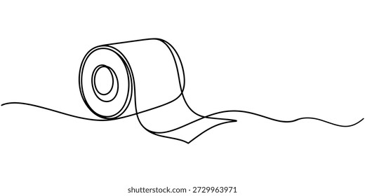 Arte contínua da linha única do rolo de papel. Um desenho de linha de um rolo de papel de impressora, um rolo de tecido. Papel higiênico em um estilo de desenho de linha contínua, ilustração vetorial de linha única minimalista.