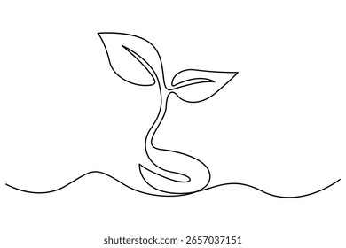 Continuous single line art of seed sprouting and plant growth stages minimalist botanical vector

