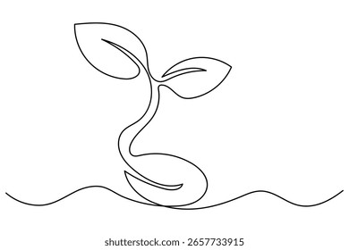 Arte continuo de una sola línea de brotes de semillas y etapas de crecimiento de plantas Vector botánico minimalista
