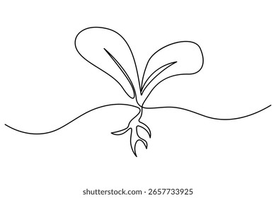 Parte de linha única contínua de germinação de sementes e fases de crescimento de plantas vetor botânico minimalista
